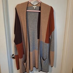 Garnet Hill 100% Cashmere Open Front Color Block Cardigan.